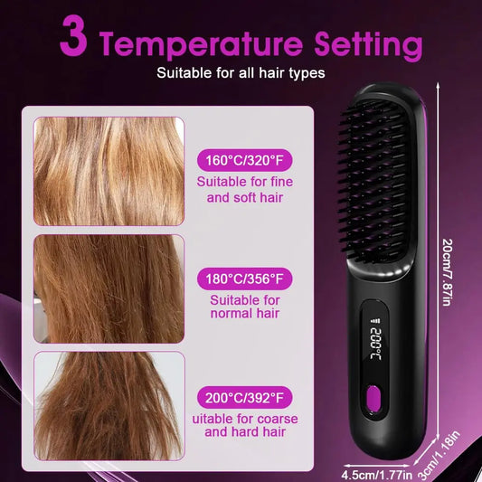 Velluvia 3-in-1 Cordless Hair Straightener Brush
